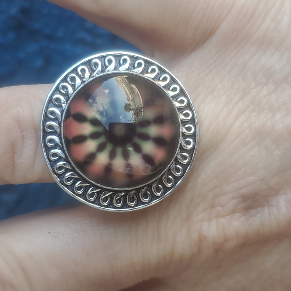 New Art Glass Abstract, Hypnotic, Optical Illusion 925 Silver Ring. - Picture 5 of 10